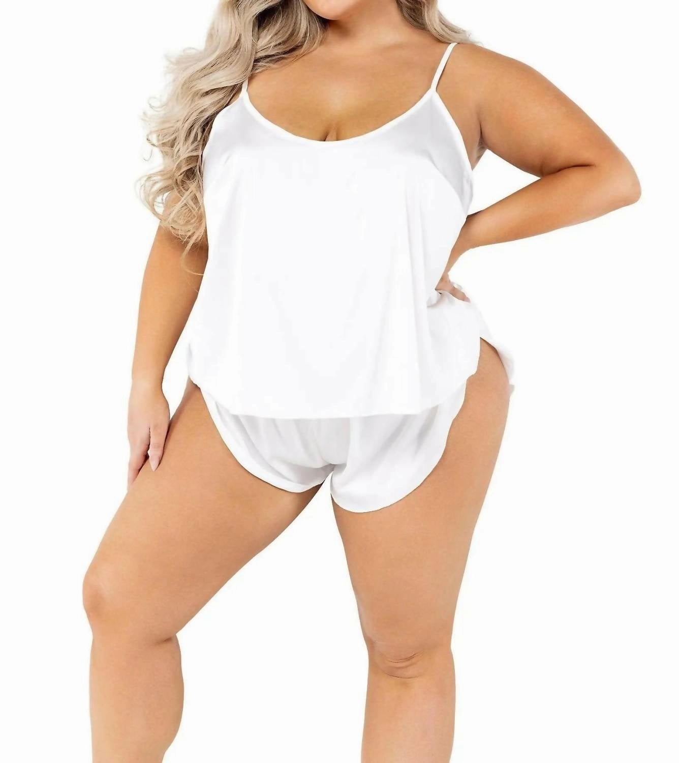 Soft Satin Tulip Short Set - Plus In White Eco Friendly Dye