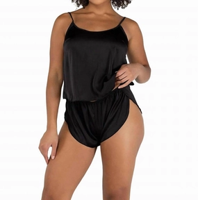 Soft Satin Tulip Short Set In Black Thermal regulation
