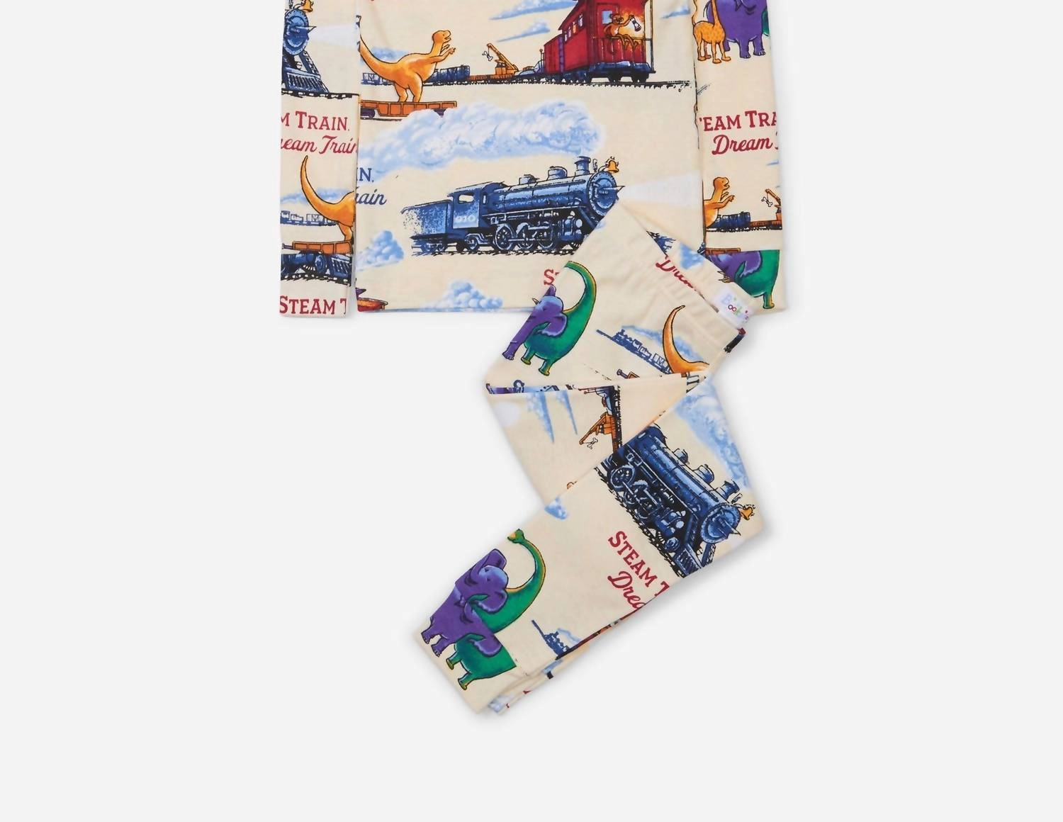 Boy's Steam Train Dream Train Pajamas In Cream Tagless Comfort