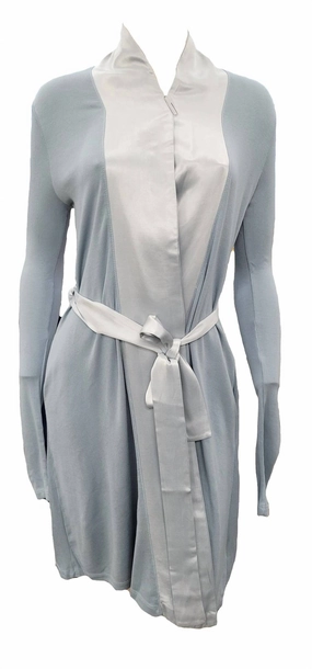 Zero Irritation Finish Elijah Rib Knit Longsleeve Robe With Satin Trim And Belt In Morning Blue
