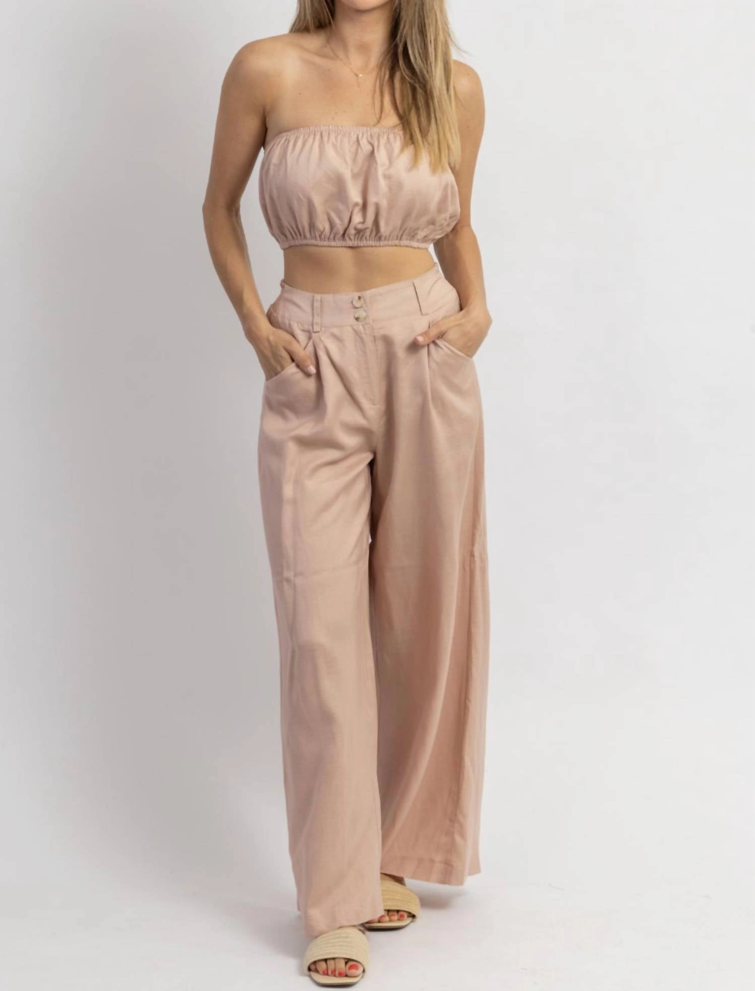 Drop Shoulder Design Let's Bounce Bubble Top Set In Mauve