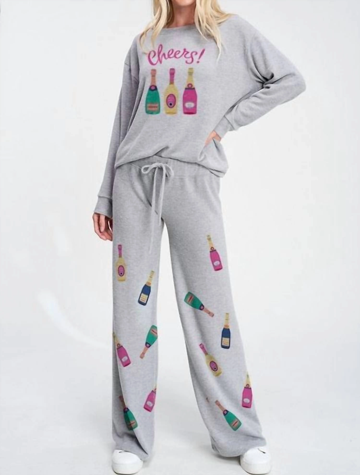 Holiday Champagne Comfy Loungewear Set In Grey Minimalist Design Universal Sizing System