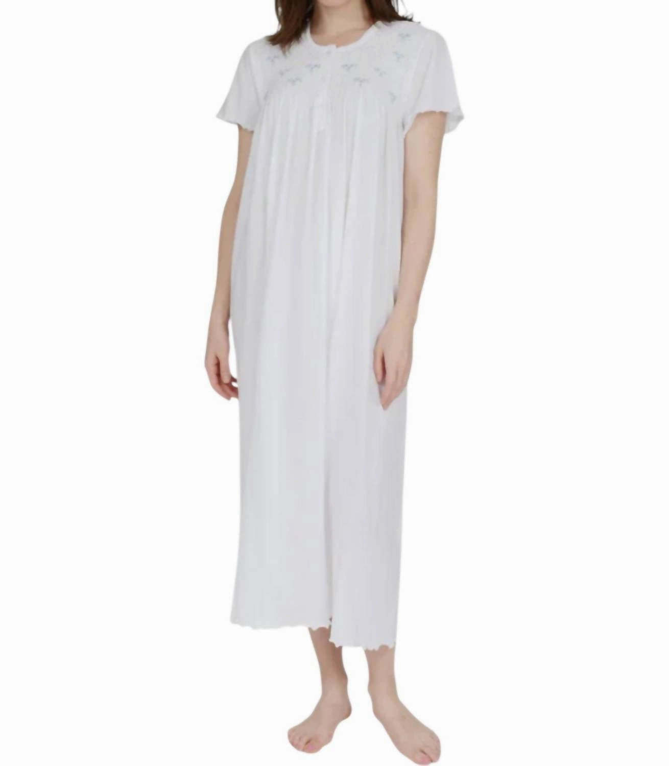 Moisture Wicking Technology Smocked Flutter Sleeve Gown In White