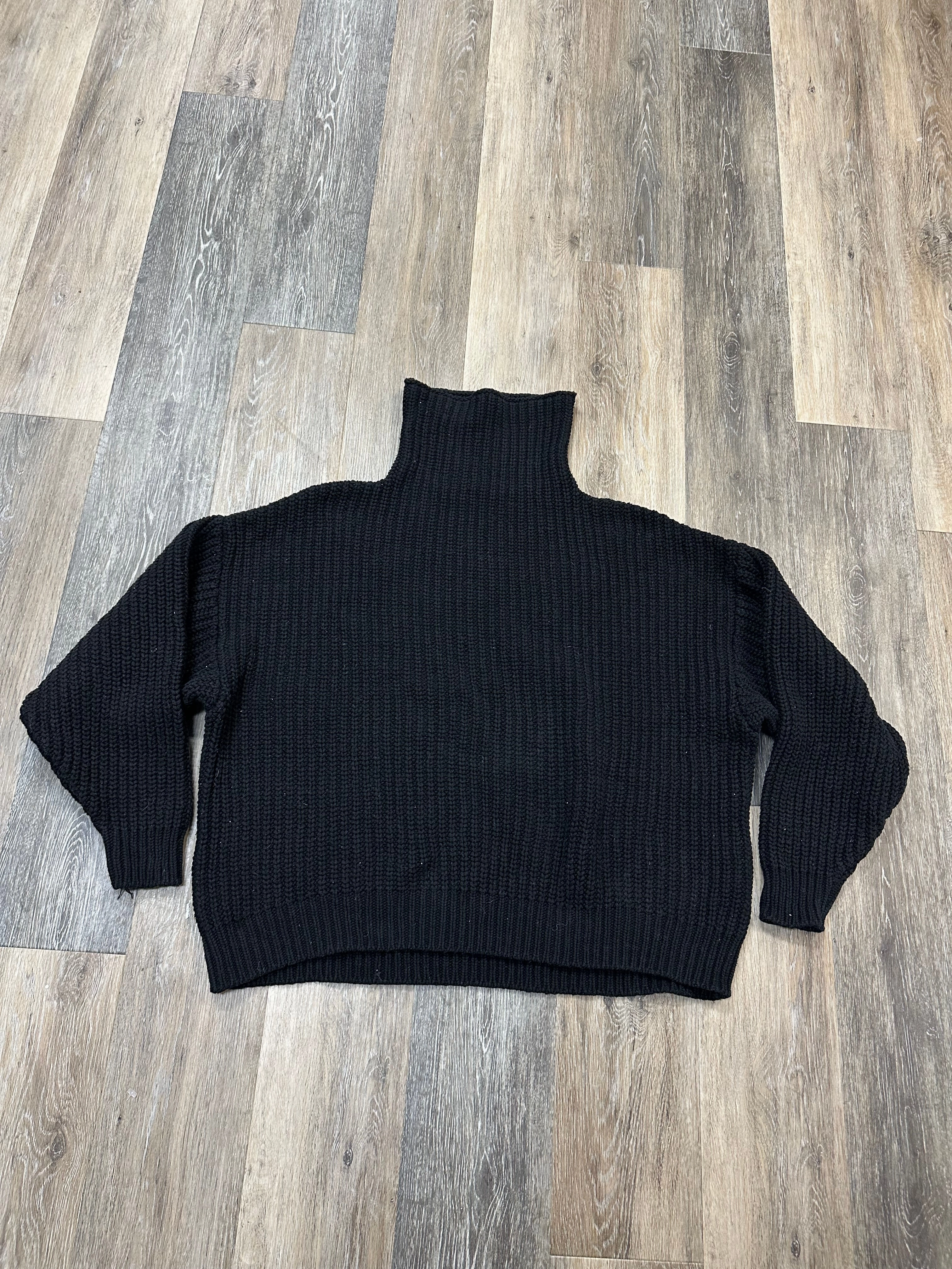 DoubleStitchedHem High Neck Design Sweater By Free People In Black, Size: Xs