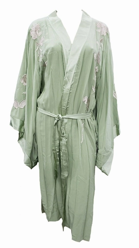 Non Irritating Seams Cozy Thermal Insulation Women's Pastel Reversible Kimono In Foam Green