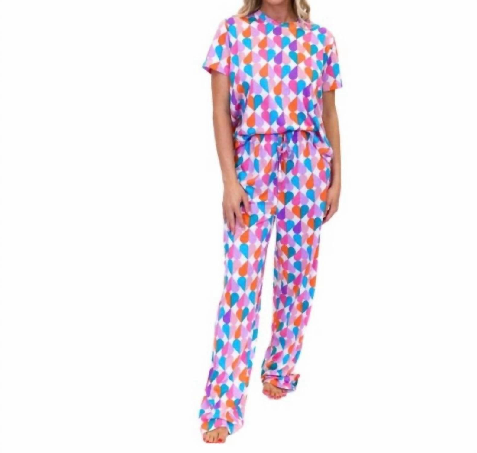 Odor Control Treatment Comfort Fit Design Women's Sweet Heart Jammie Crew Neck Set In Pink