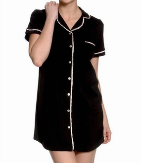 Sophie Basic Short Sleeve Nightshirt In Black Ultra Soft Feel