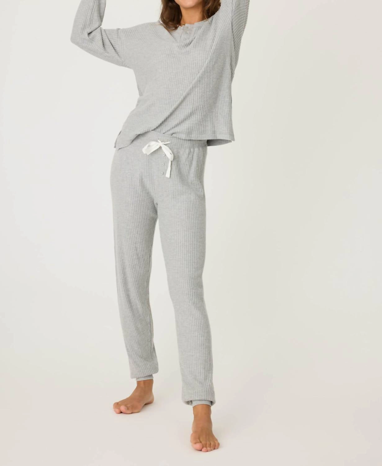 Wide Ribbed Hem Sparkle Thermal Ski Set In Heather Grey