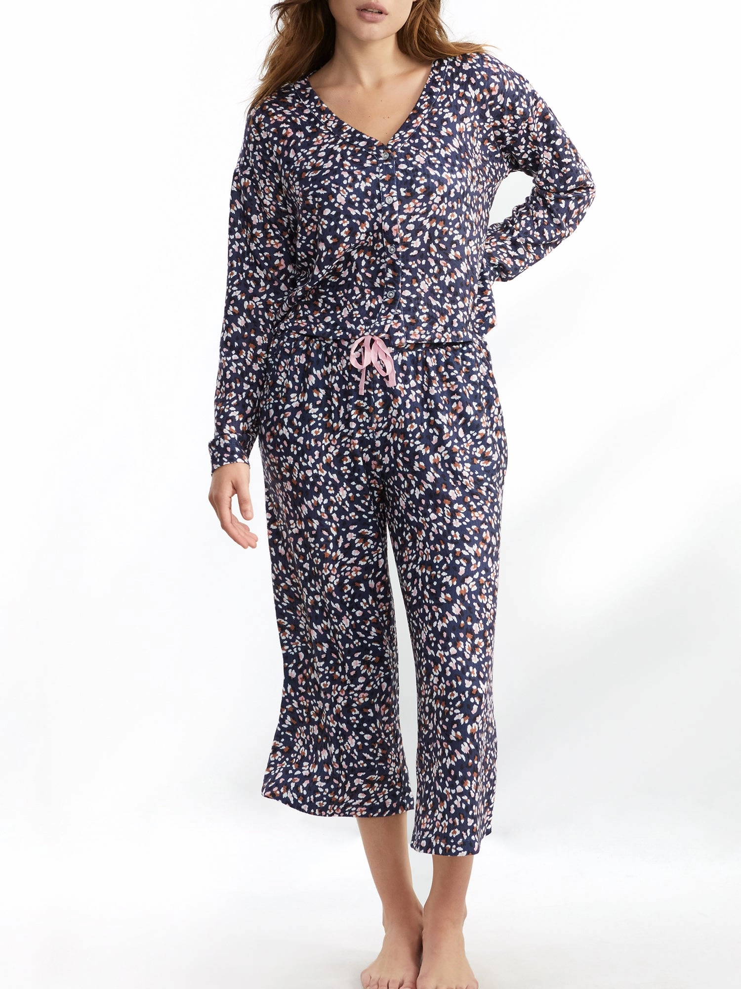 Compact Knit elastic waistband Splendid Women's Cardigan Knit Cropped Pajama Set
