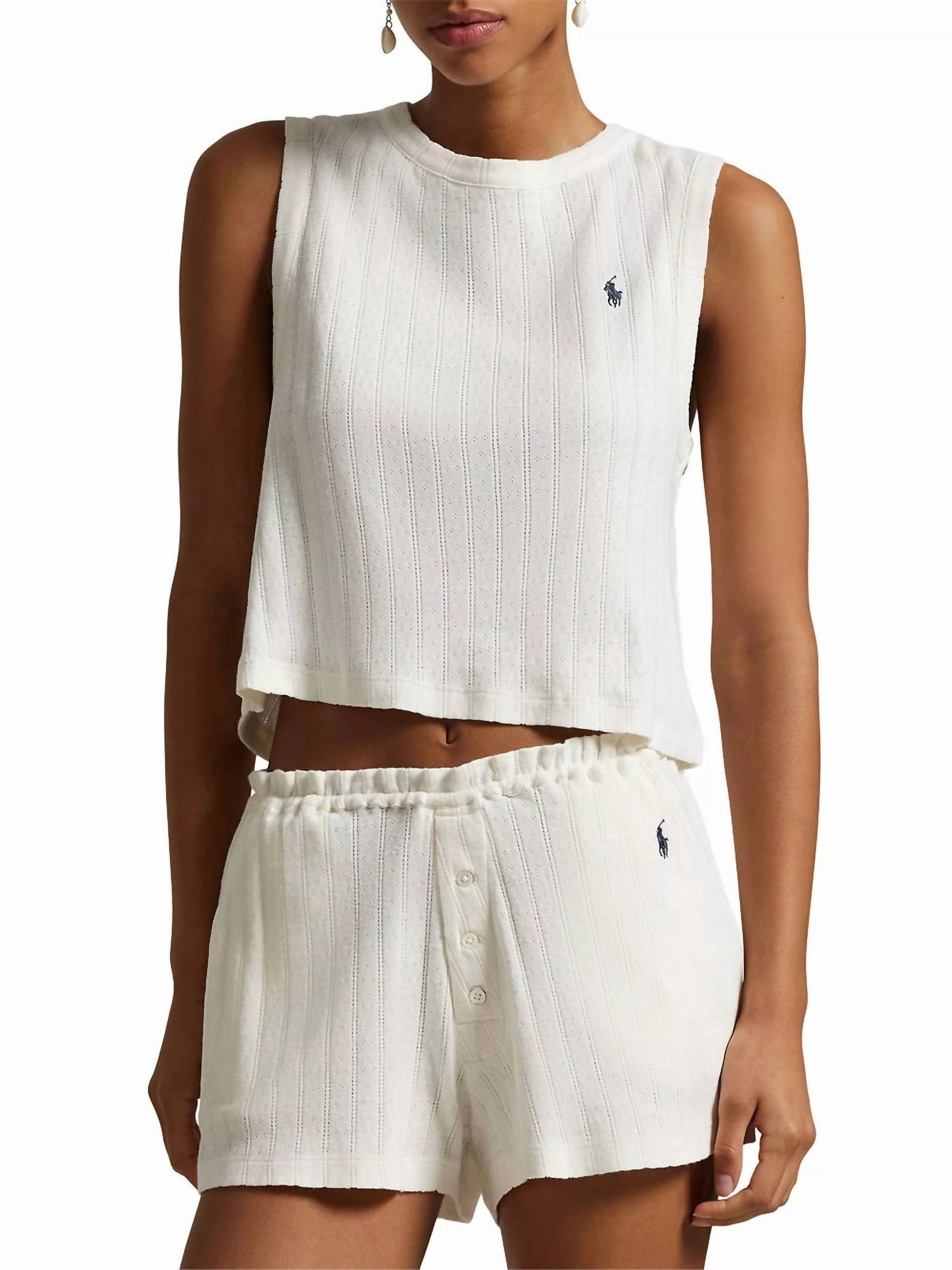 SweatWicking Fabric All Day Comfort Pointelle Cami Short Pajamas In Egret