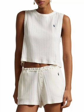Pointelle Cami Short Pajamas In Egret Jersey Fabric LongLasting Durability