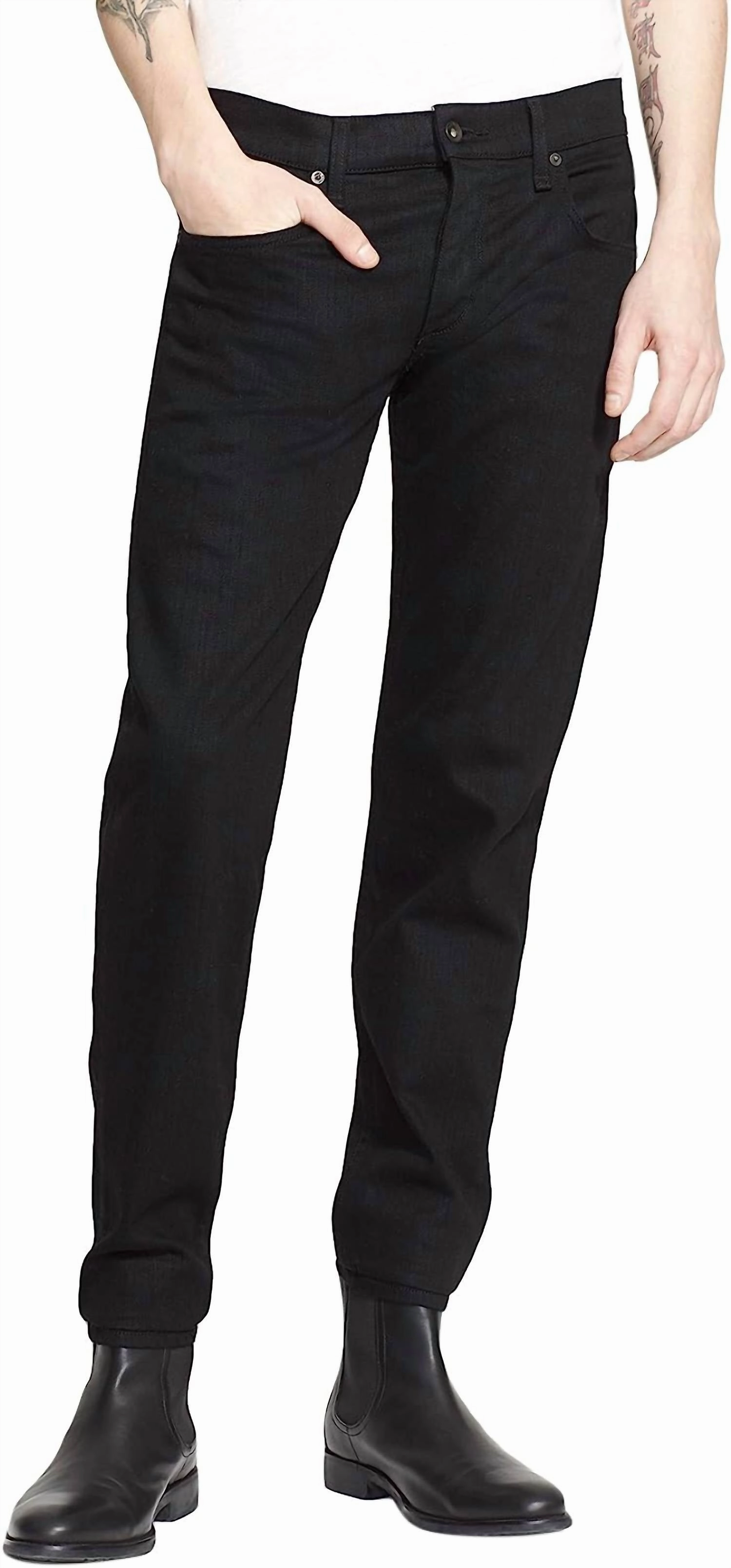 Standard Issue 5 Pocket Style Distressed Jeans In Black Breathable Work Meeting Relaxed Style