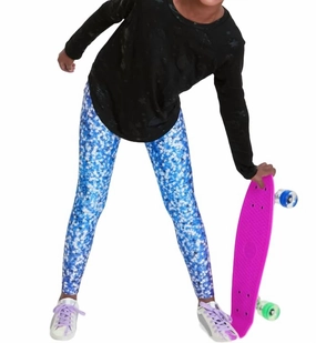 Wrinkle resistant fabric Star Print Leggings In Blue Glitter