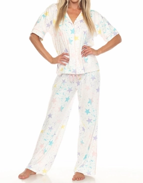 Comfortable fit wrinkle free finish Star Splatter Pajama Set In Ivory
