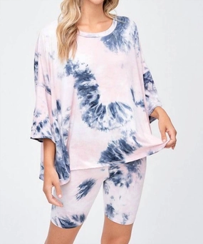 Starlet Tie Dye Shorts Set In Blush/navy Lightweight Jersey Knit QuickDry Technology