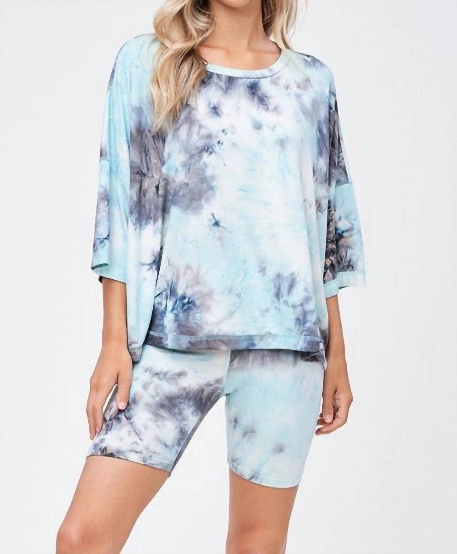 Starlet Tie Dye Shorts Set In Mint/navy FourWay Stretch