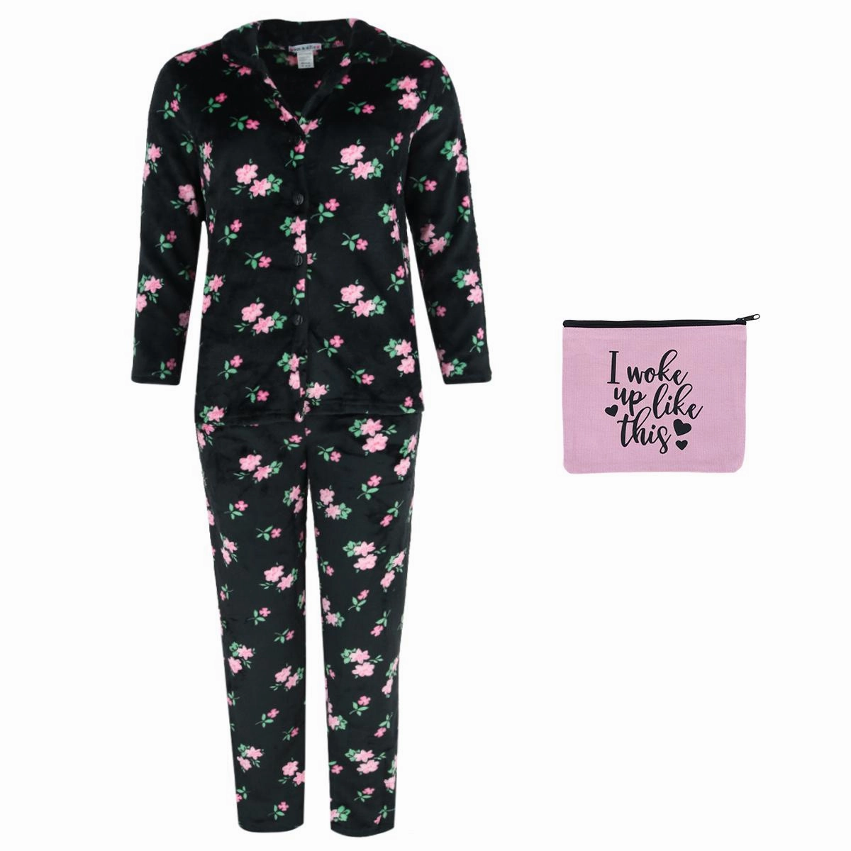 Women's Floral Notch Long Sleeve 3 Piece Pajama Set Cozy Thermal Insulation ChafeResistant Fabric