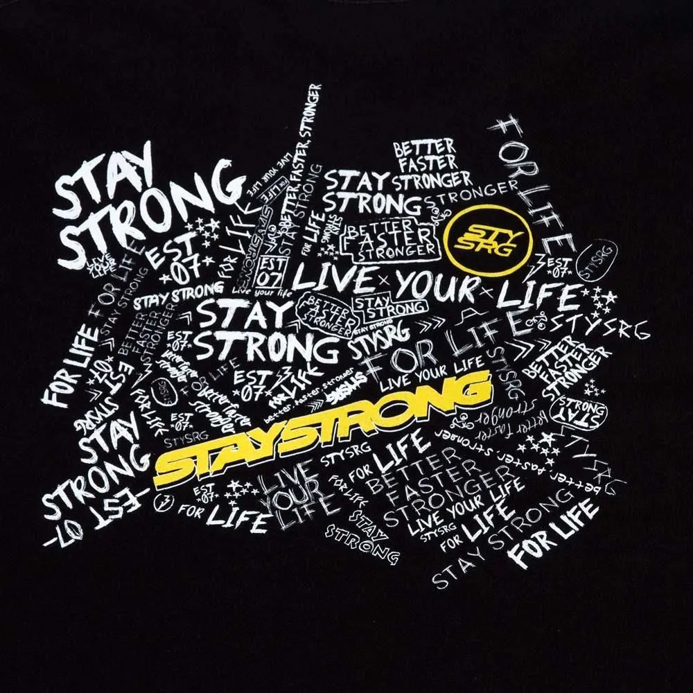 Stay Strong Scribble Long Sleeve T-Shirt - Black EcoConscious Processing Yarn Dyed Fabric