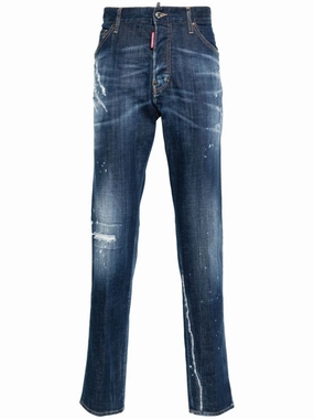 Blue Cotton Blend Denim Tapered Pants Classic Beach Day Travel Outfit All Round Piece