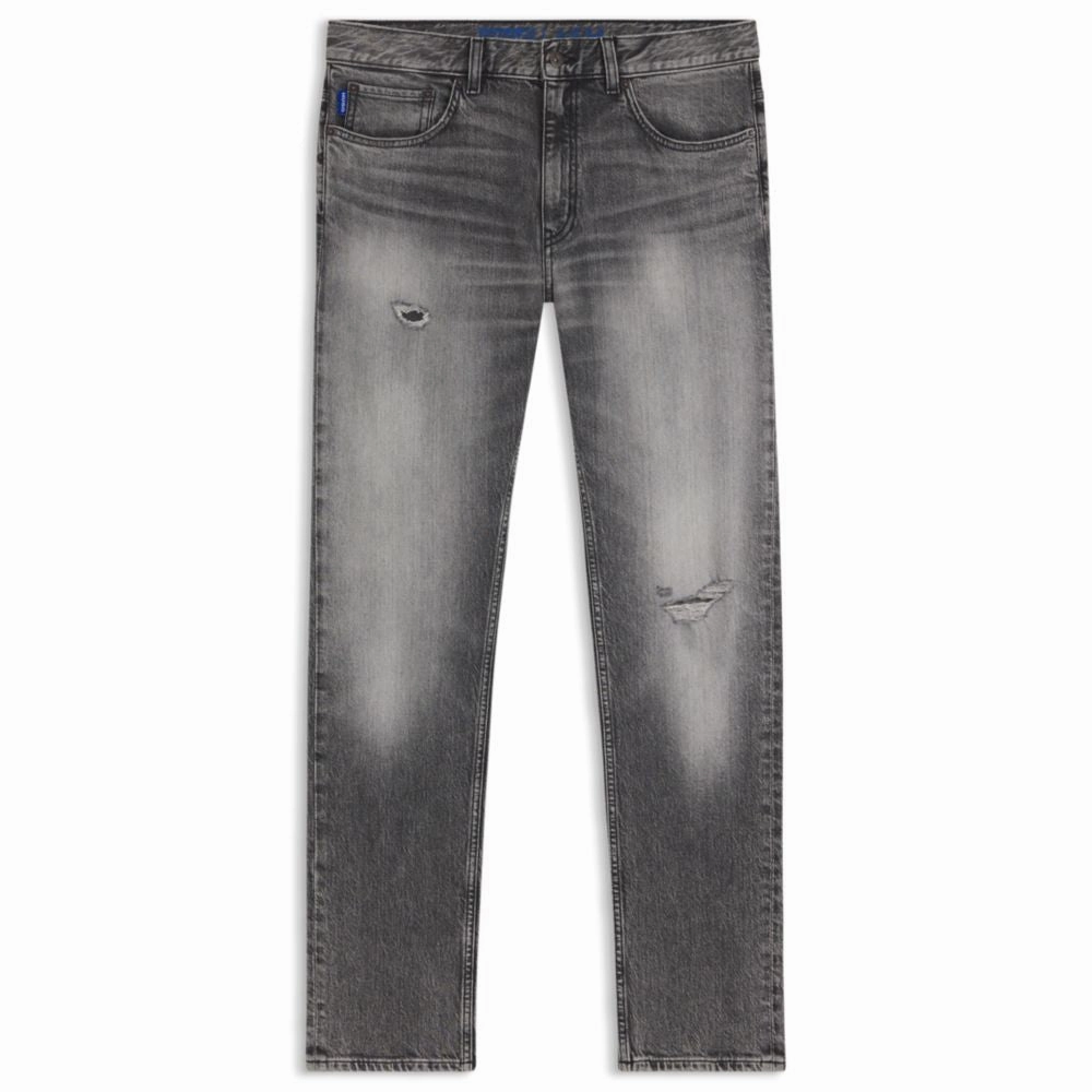 Skinny-fit jeans in distressed grey stretch denim Luxury Textured Teen Outfit Elegant