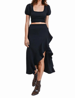 Stephanie Open Back Skirt Set In Black Wide Leg Cut Two Way Stretch