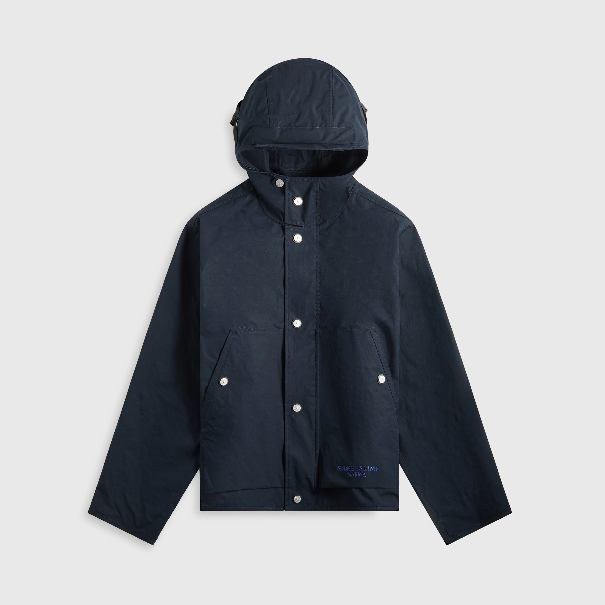 Layered Drape Insulated Design Stone Island Aluminum Tela Marina Short Parka - Navy Blue