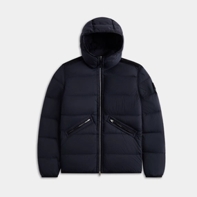 Casual Comfy Layer Stone Island Real Down Hooded Jacket - Navy Blue