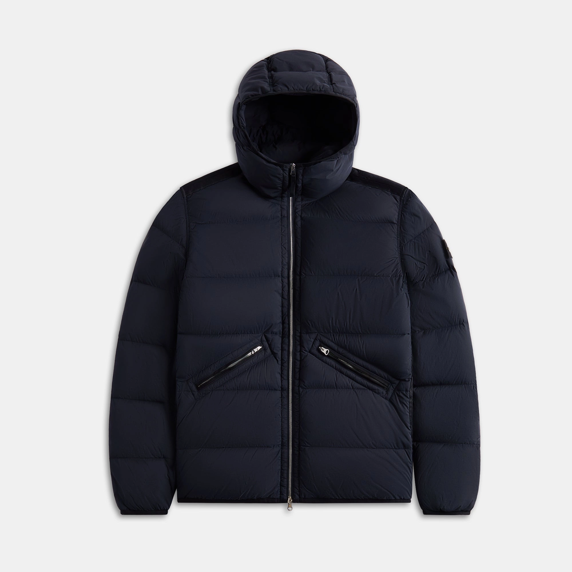 Casual Comfy Layer Stone Island Real Down Hooded Jacket - Navy Blue