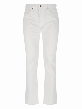 Straight Jeans ?C White Couple Look Modern Durable Rivet Hardware