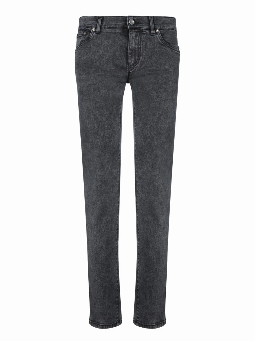 Flexible Waist Straight-Leg Black Jeans With Subtle Faded Finish