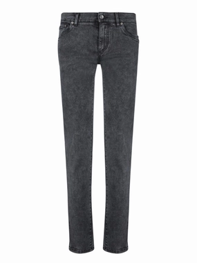 Flexible Waist Straight-Leg Black Jeans With Subtle Faded Finish