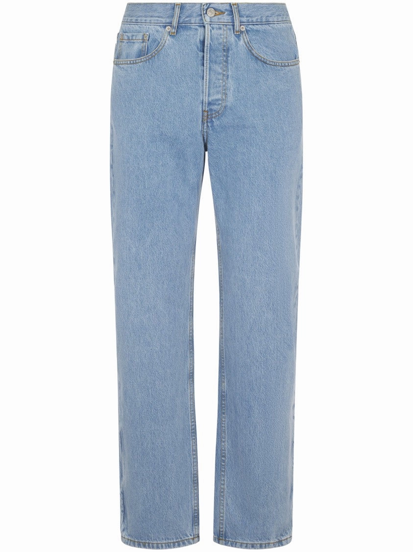 Active Friendly Student Outfit Work Ready Straight-Leg Light Blue Denim Trousers
