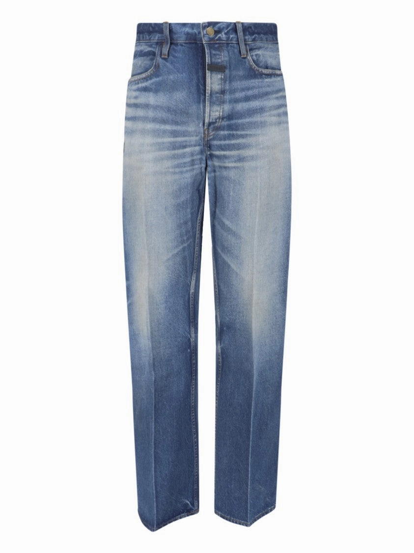 Loose Spring Mood City Walk Bold Look Straight Logo Jeans ?C Blue