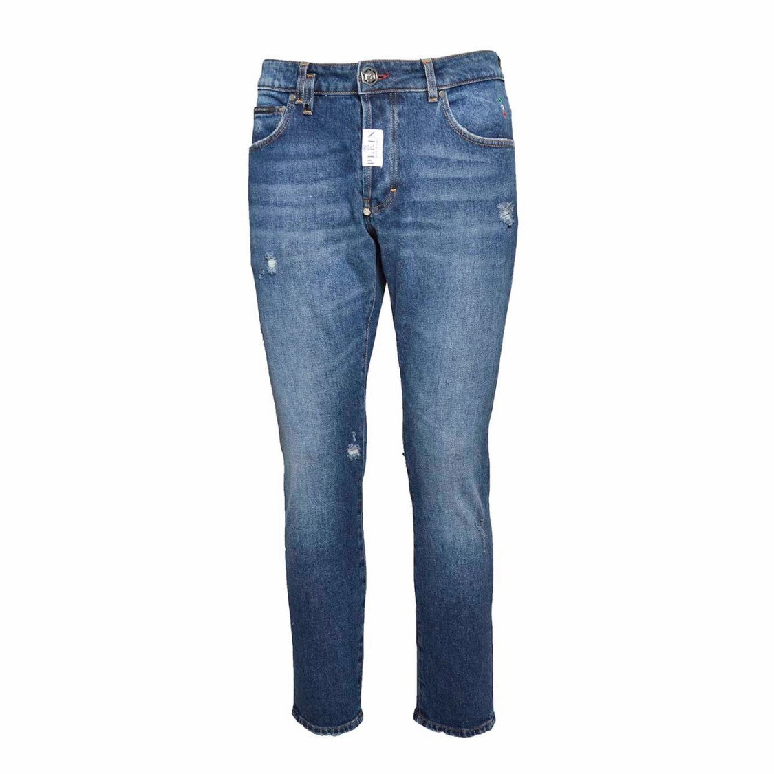 Straight Skinny Fit Jeans In Blue Denim Water Efficient Wash Process