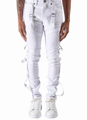 Strapped Denim Jeans In White Light Wear Trendy Sunny Vibes