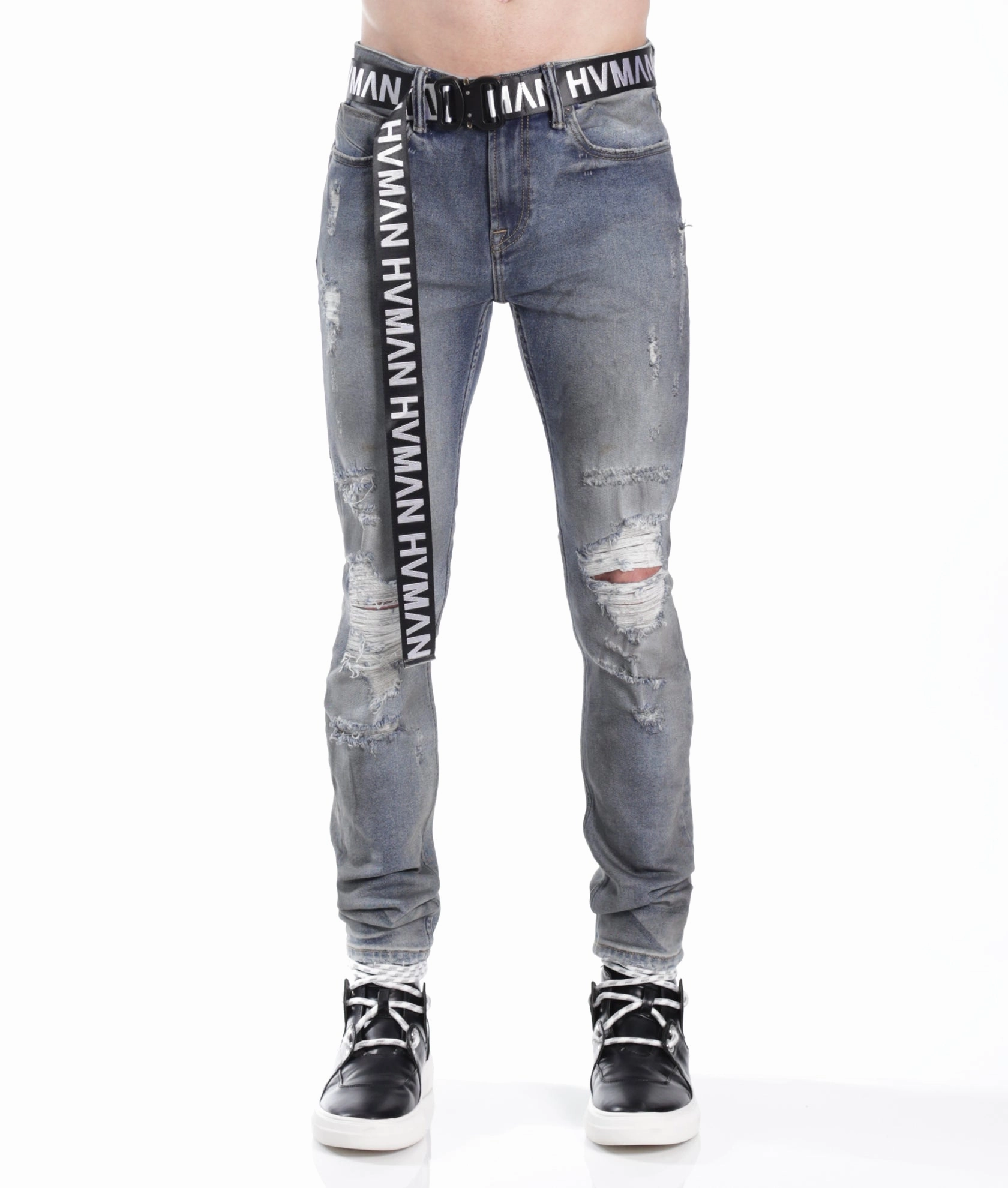 Tapered Leg Profile Strat Super Skinny Fit Jean W/Black Belt In Alloy