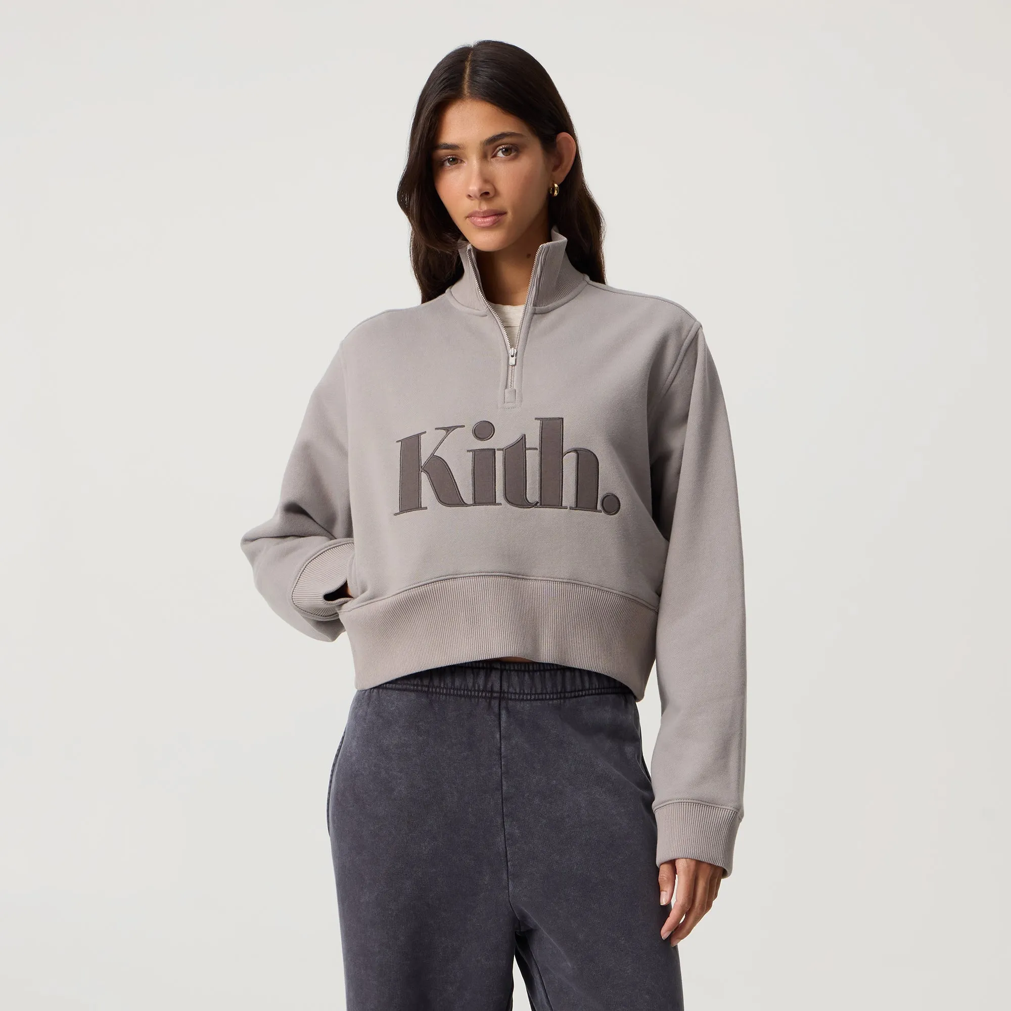 fit test Kith Women Hunter II Punctuated Logo Quarter Zip - Storm