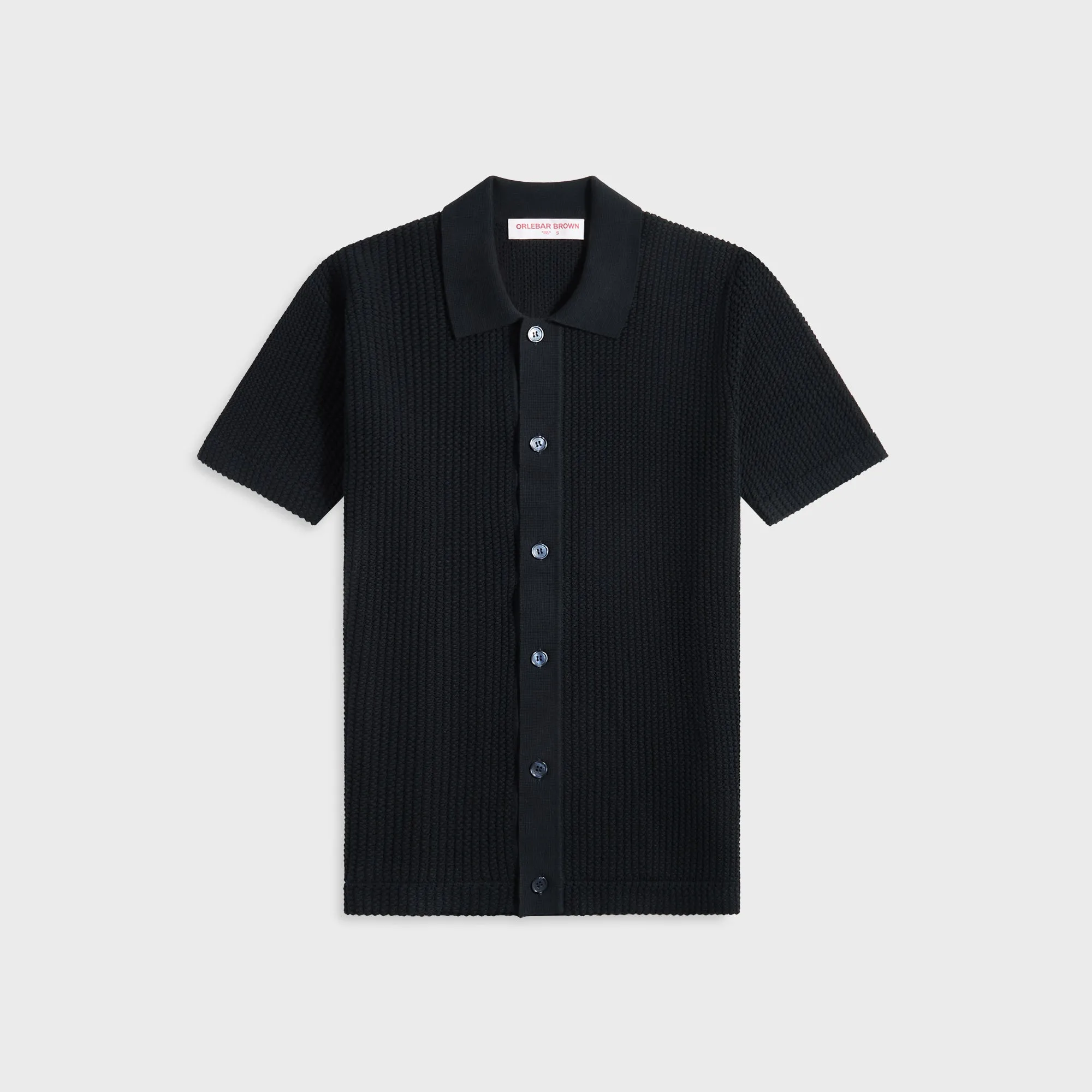High Density Weave Orlebar Brown Tiernan Chevron Crochet Shirt - Night Iris