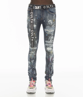 Quick Dry Weave Technology Recycled Material PUNK SUPER SKINNY STRETCH w/ACAI BELT IN CHAOS