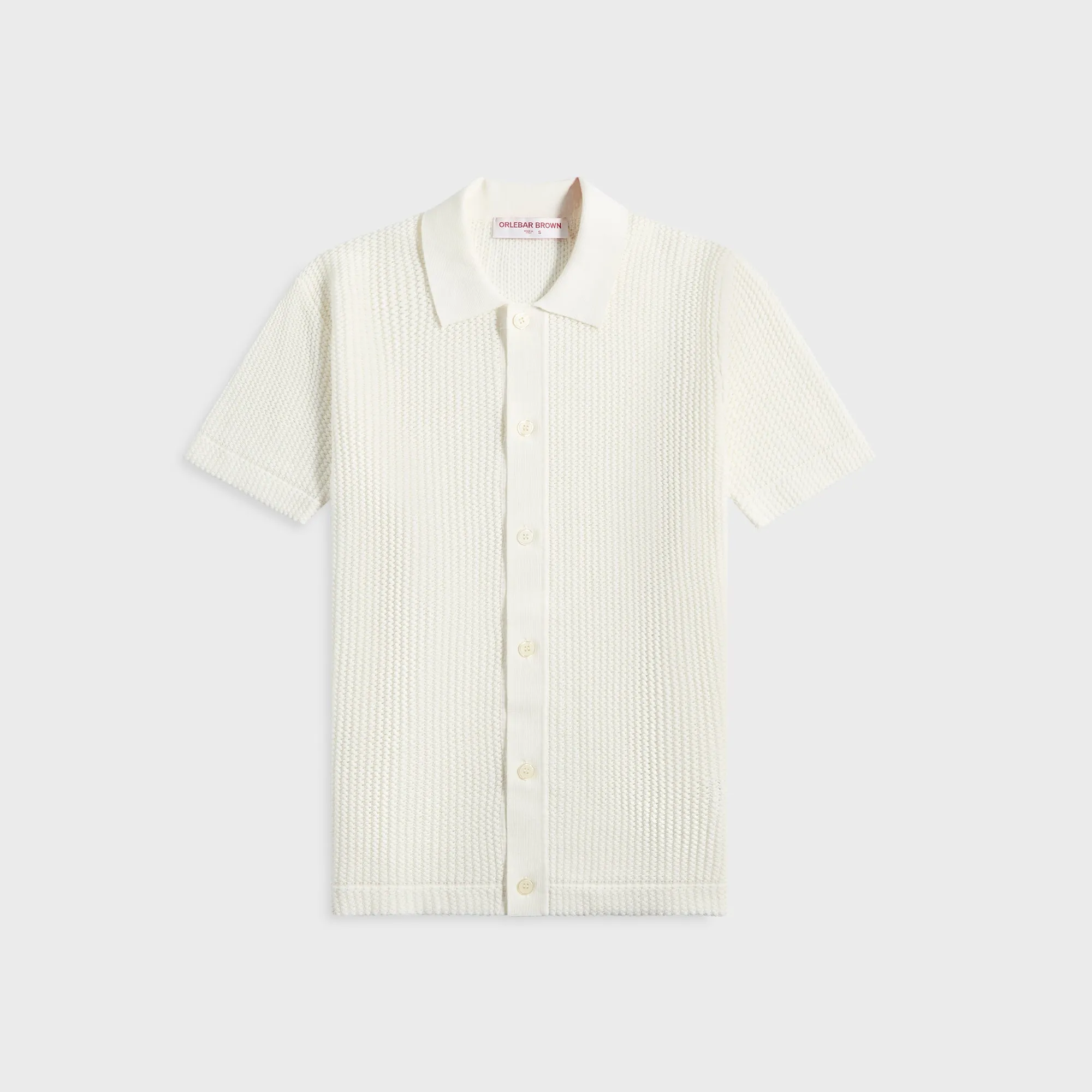 Ultra Soft Interior Orlebar Brown Tiernan Chevron Crochet Shirt - White Sand