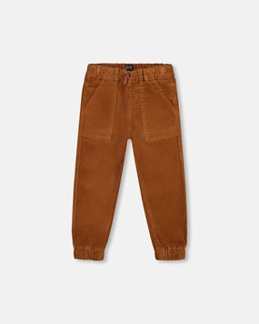Stretch Corduroy Jogger Pants Brown Water Resistant Finish