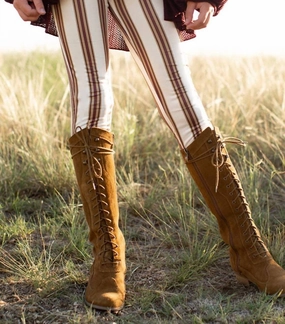 Stretchy Waist Girl's Victoria Stripe Leggings In Brown