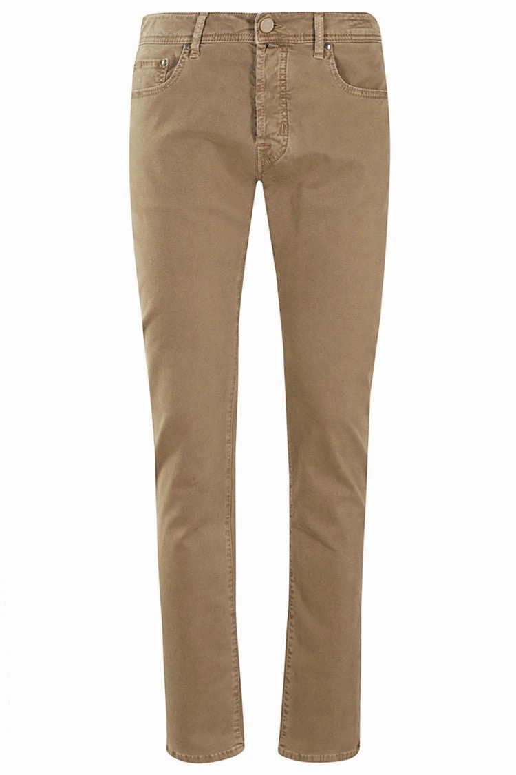 Stretch Gabardine Trousers With Elegant Detailing Garment Washed Softness Simple Utility