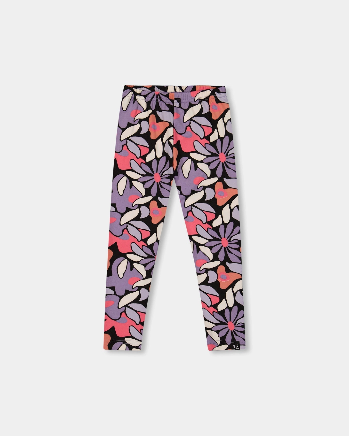 Quick Conversion Hem Compact Packability Stretch Jersey Leggings Black Retro Flower Print