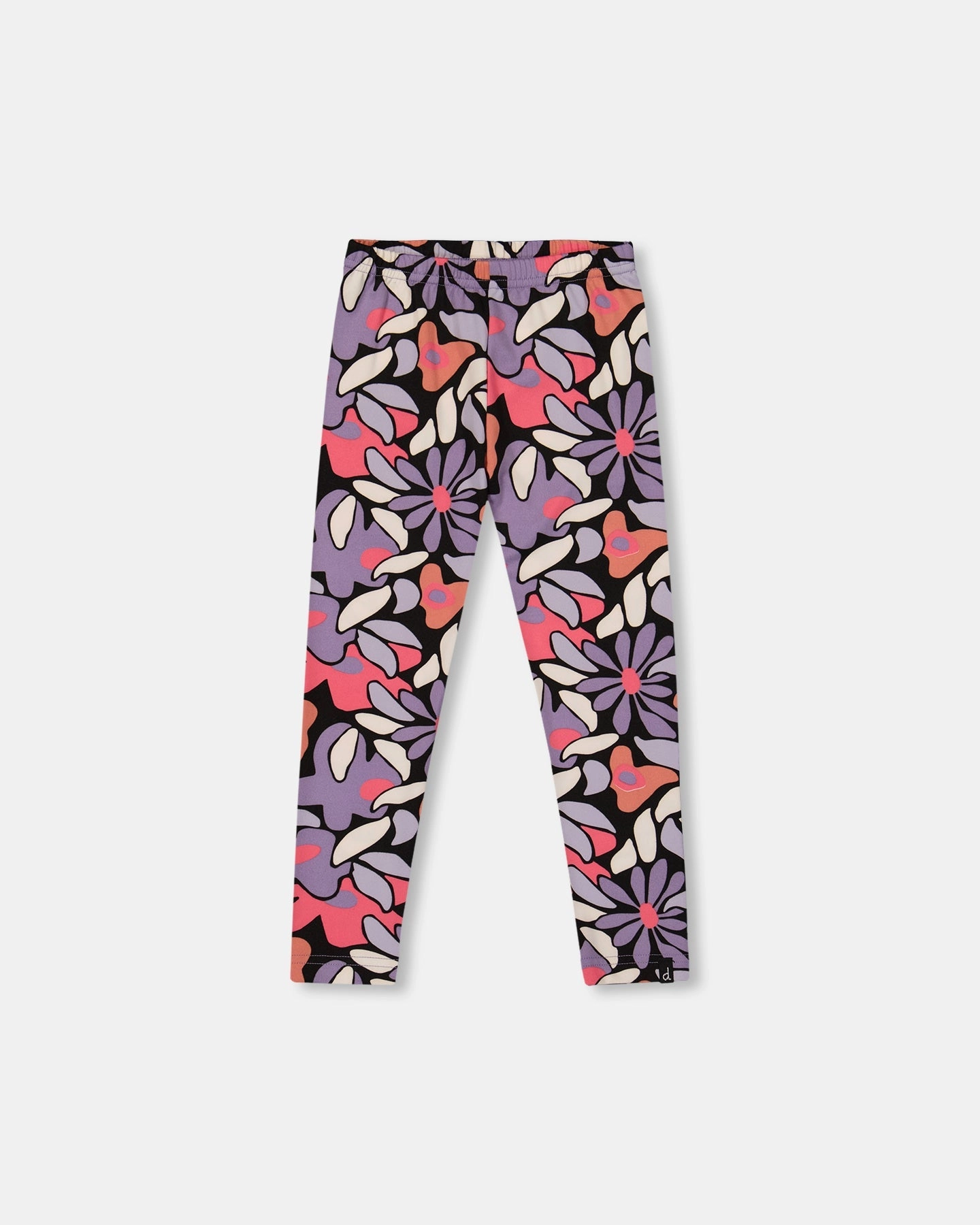 Abrasion Proof Reinforcements Stretch Jersey Leggings Black Retro Flower Print