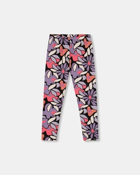 Abrasion Proof Reinforcements Stretch Jersey Leggings Black Retro Flower Print