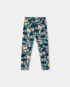 Stretch waistband HighRiseWaistband Stretch Jersey Leggings Green Cat Print