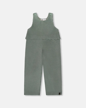 Casual Edge Smart Wear Stretch Velour Faux-Layered Overalls Jade Green