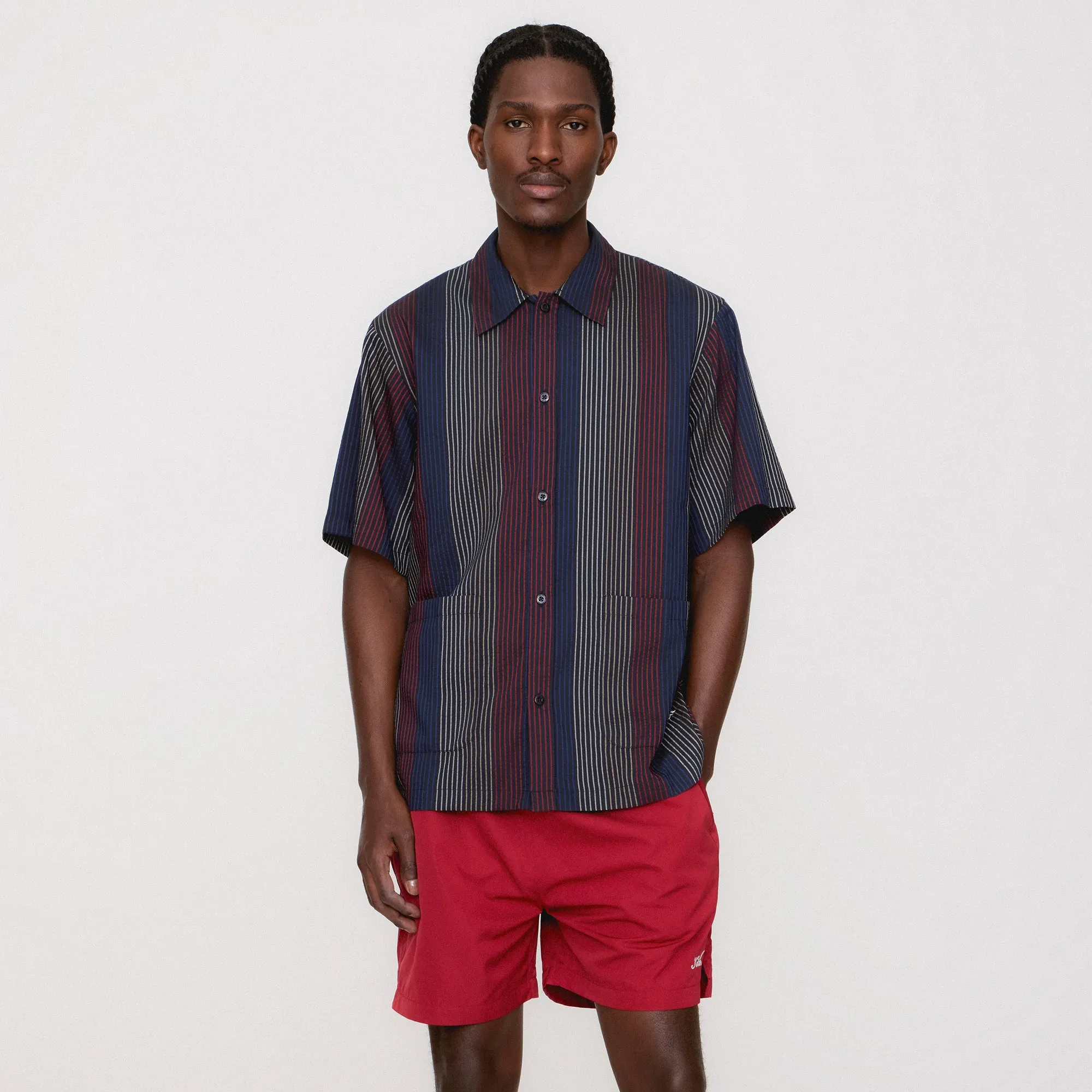 Matte Finish Kith Seersucker Boxy Collared Overshirt - Nocturnal