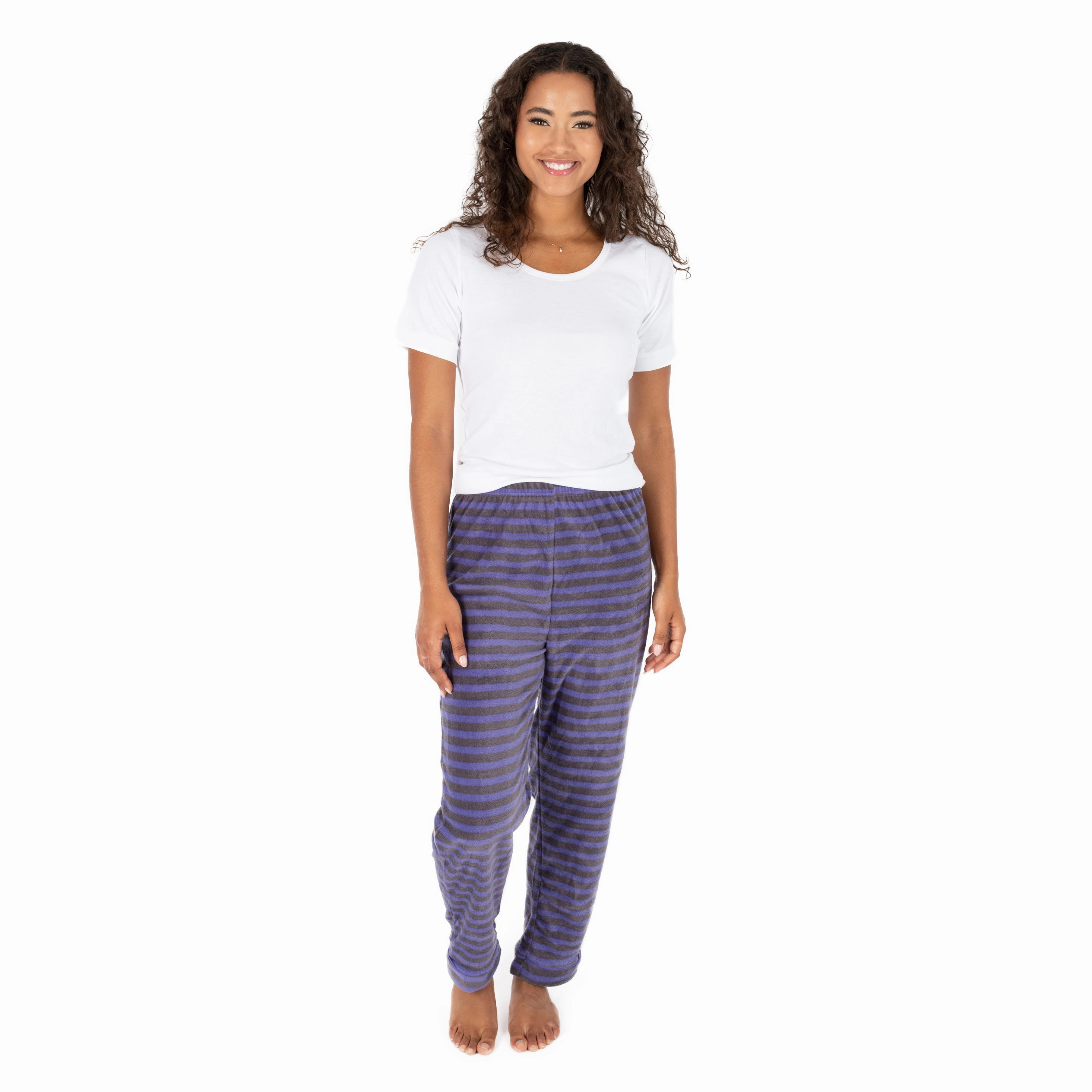 Flexible Stretch Fabric Womens Fleece Pajama Pants Striped